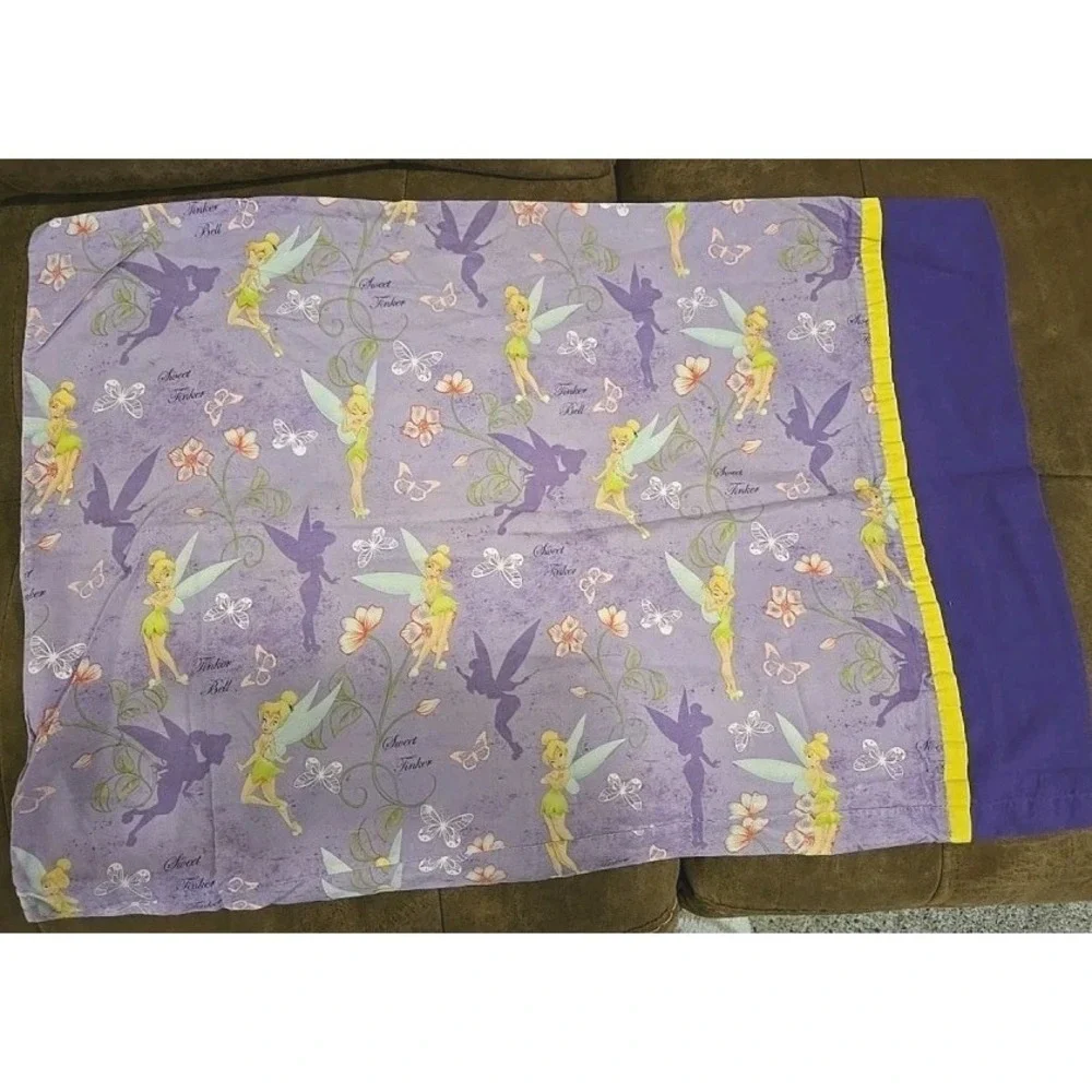 Disney Tinker Bell Pillowcase Sweet Tinker Purple Fairy Floral Print RARE Y2K